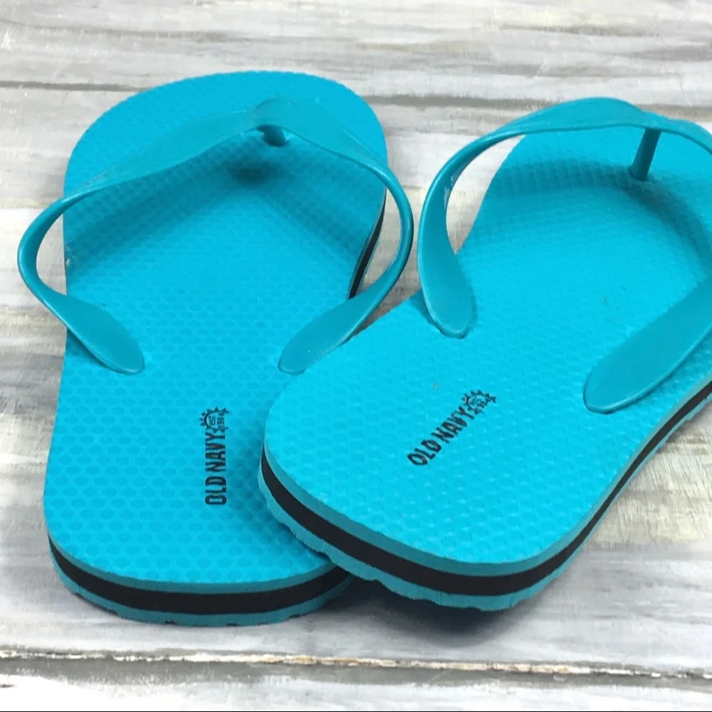 MWOT Old Navy Flip Flops Textured Vinyl Thong Sandals Aqua Teal Blue Black 3/4 Y